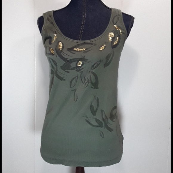 Eddie Bauer Tops - Eddie Bauer green tank top with gold embellishment medium